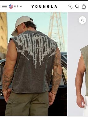 YoungLA Cropped Muscle Tee - Charcoal Gray